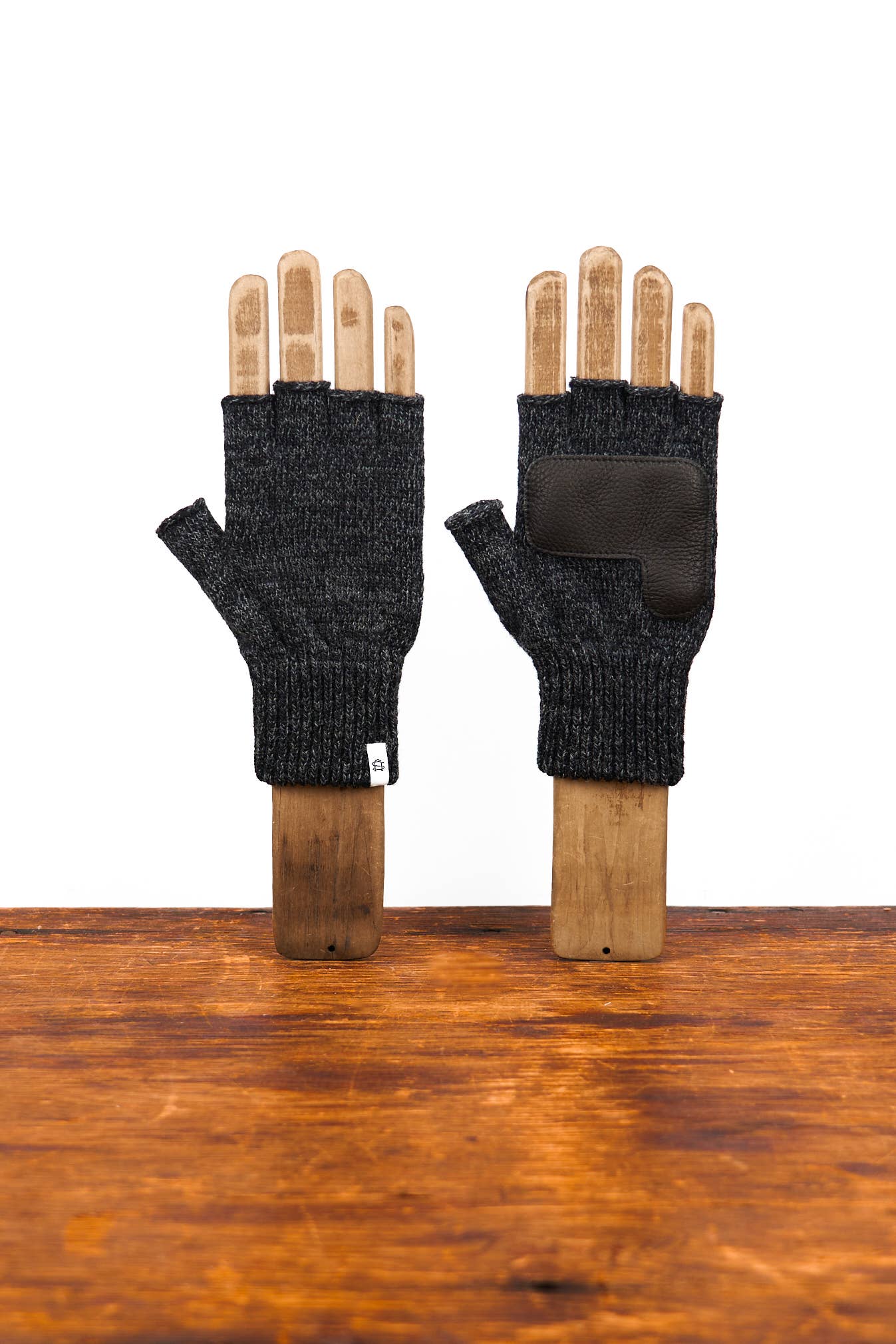 Fingerless Ragg Wool Gloves - Black Melange