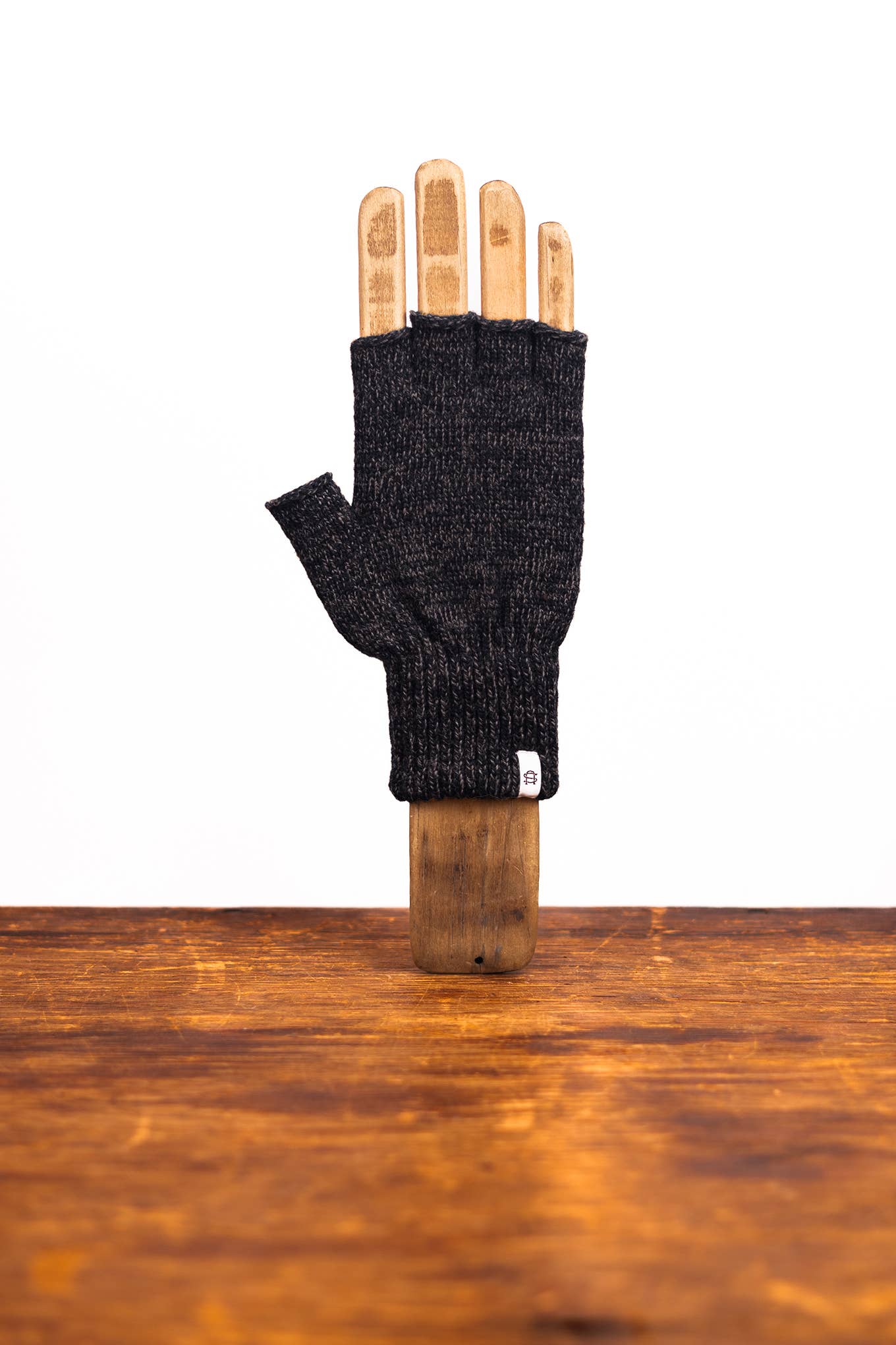 Fingerless Ragg Wool Gloves - Black Melange