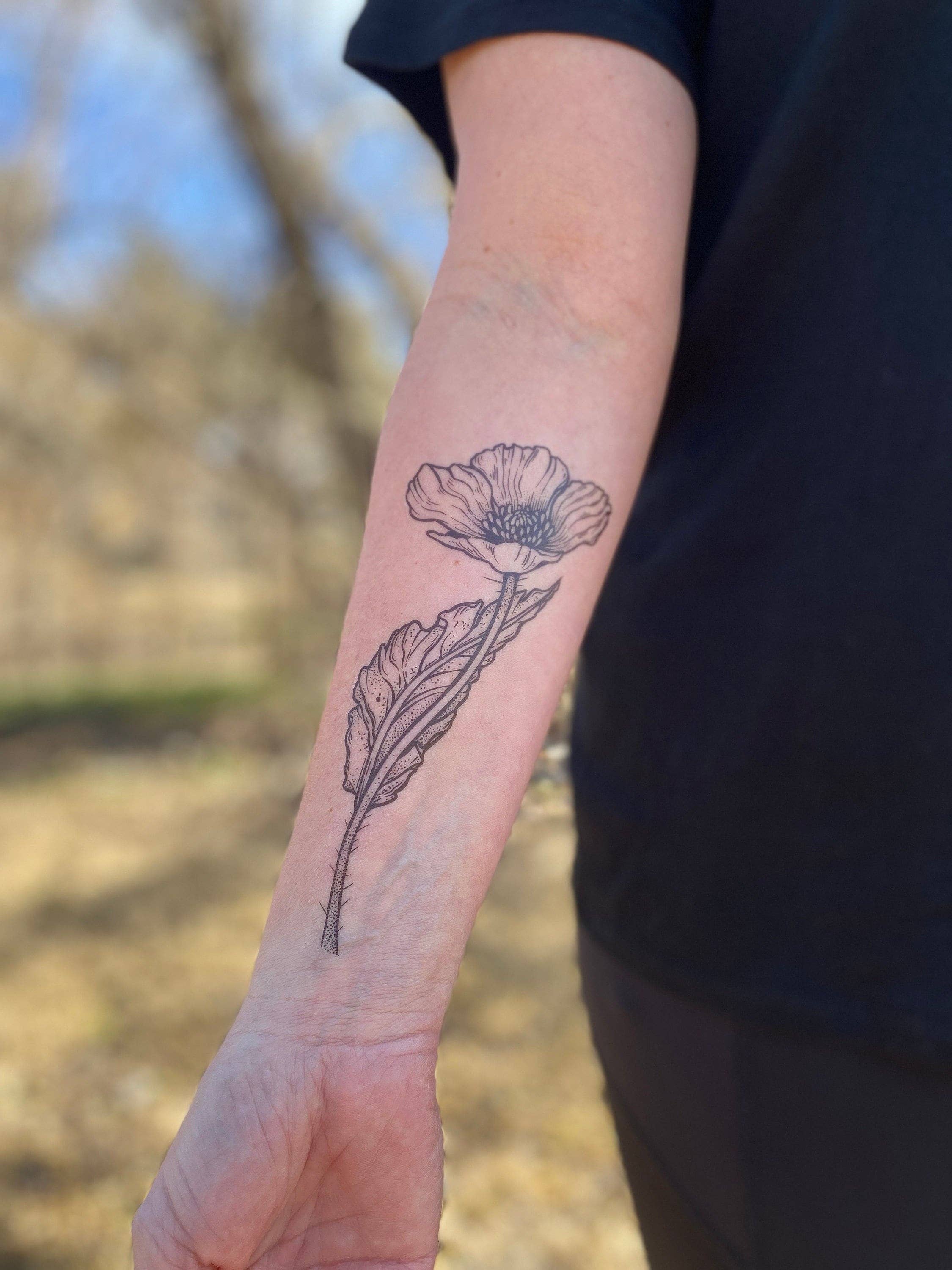 Wild Poppy Flower Temporary Tattoo